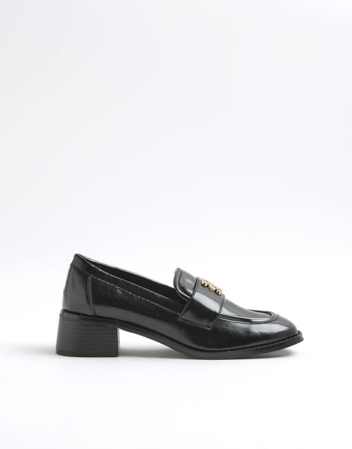 River Island Block heel loafers in black