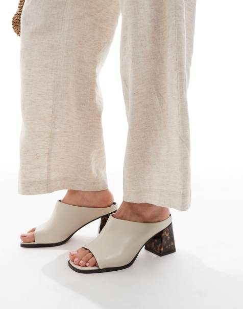 River Island block heel mules in cream - view 1
