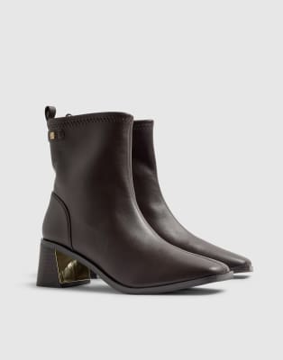  Block heel stretch sock boot  - dark