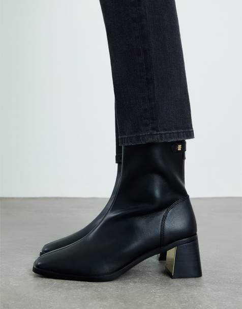 River Island Block heel stretch sock boots in black - view 1