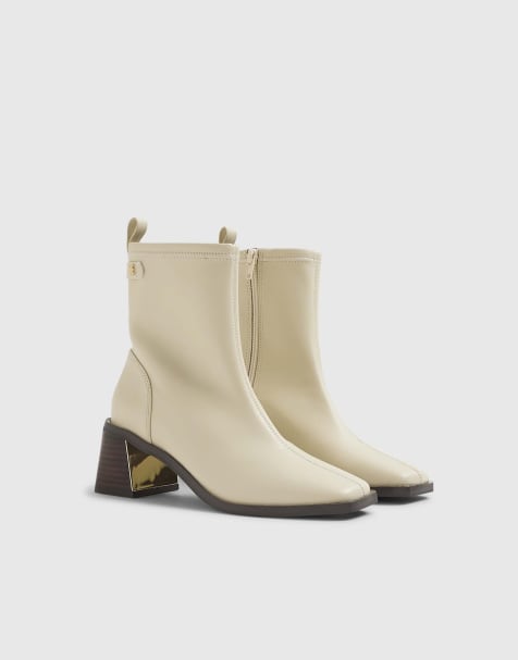 River Island Block heel stretch sock boots in cream - view 1