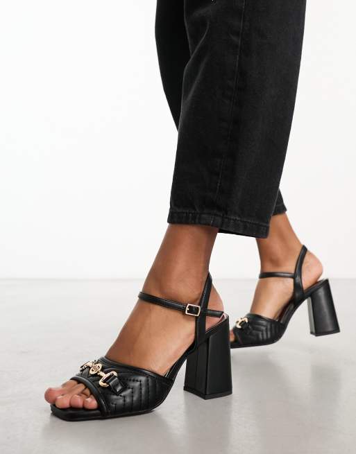 Black buckle block online heels