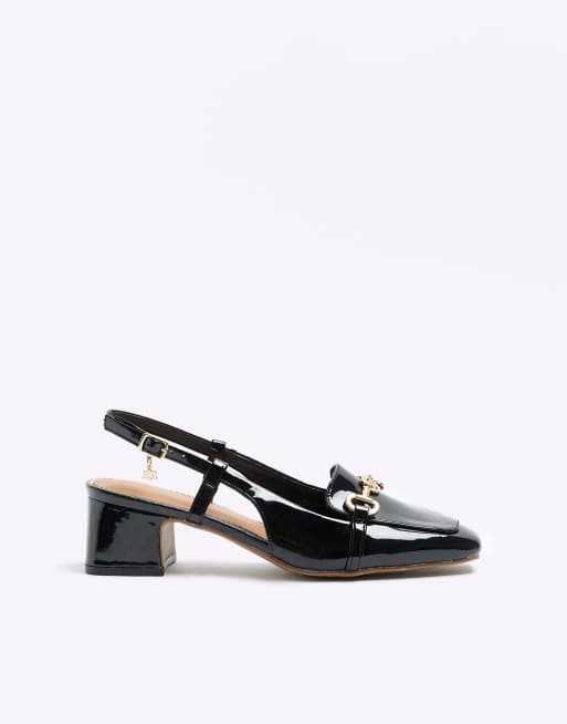 River Island Block heeled court shoes in black