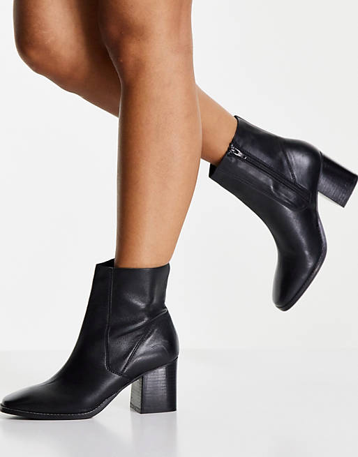 River Island block heeled leather boots in black | ASOS
