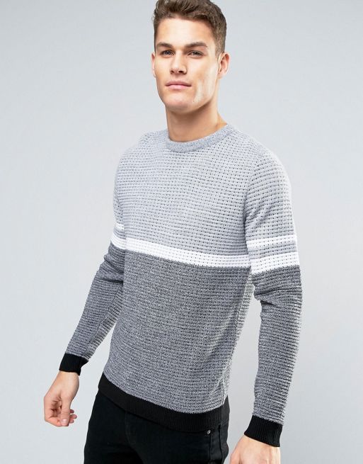 River Island Block Texture Knit Sweater In Gray | ASOS