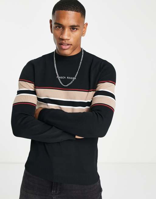 River Island blocked knitted jumper in black | ASOS