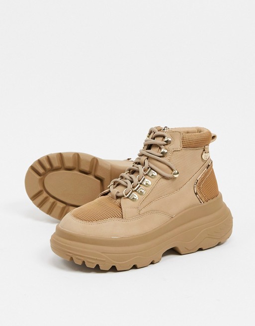 River Island blocked suedette chunky hiker boot in beige