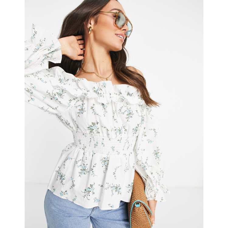 Haut Femme River Island épaules Dénudées - Taille 8, Couleur Gris, Manches Longues - Occasion Très Bon état