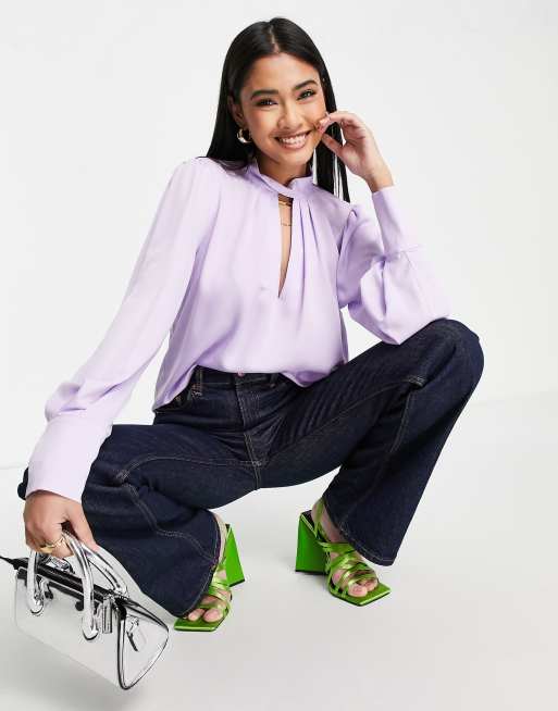 River Island - Blouse met gedraaid accent aan de hals in lichtpaars
