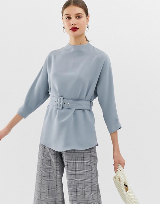 River Island blouse with belt in light blue