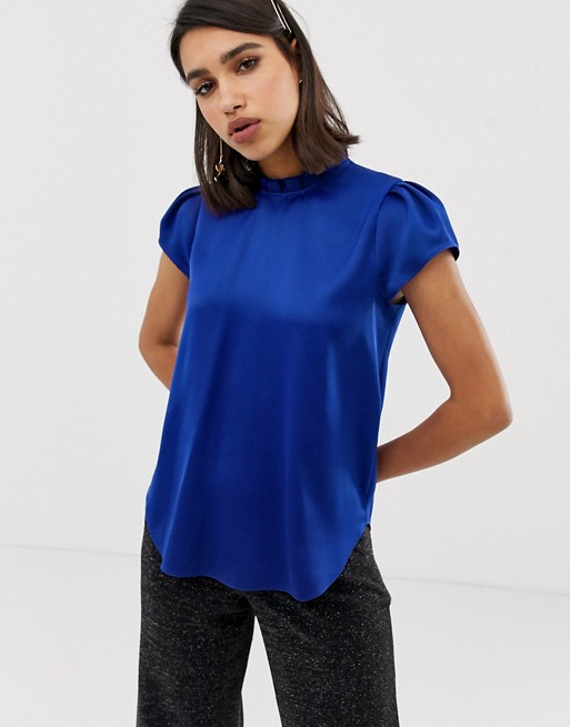 River Island blouse with cap sleeves in cobalt blue