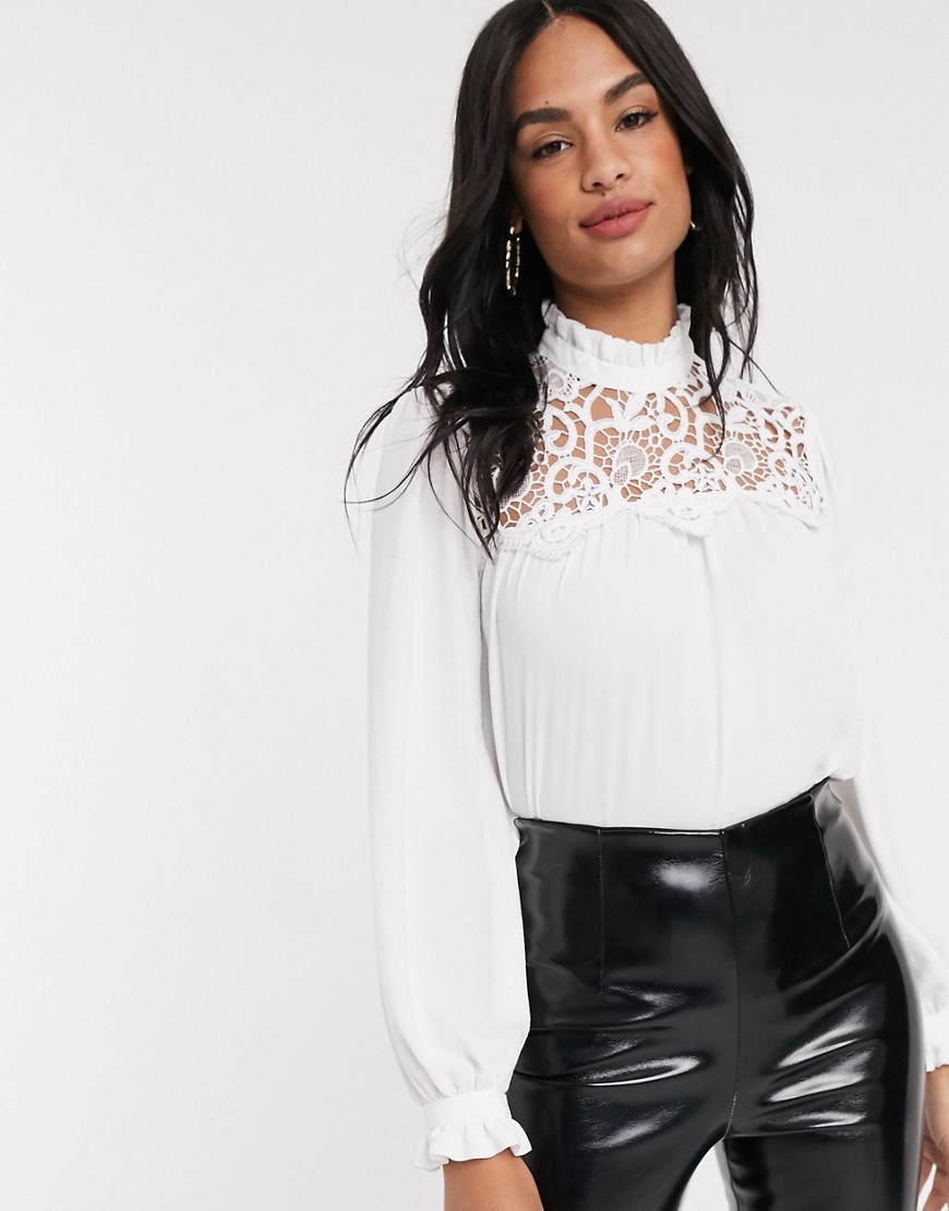 River Island blouse with lace trim in white