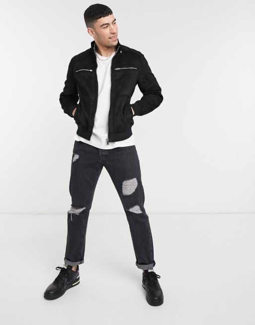 River Island - Blouson perforé en suédine - Noir, 4 de 4