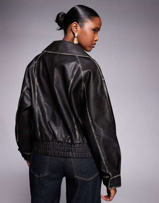 River Island - Blouson style trench court en imitation cuir - Noir, 4 de 4