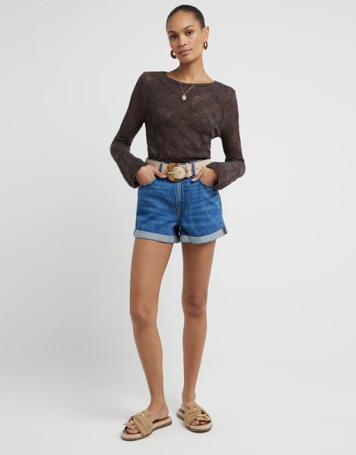 River Island Blue mid rise ripped shorts in denim - medium