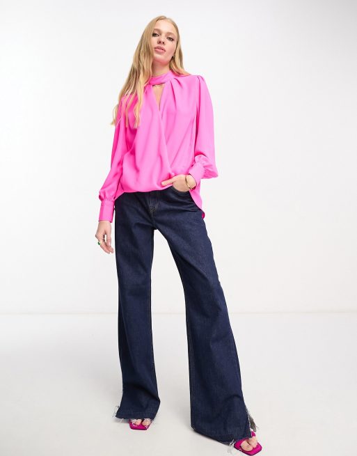 River Island - Blusa con scollo incrociato rosa