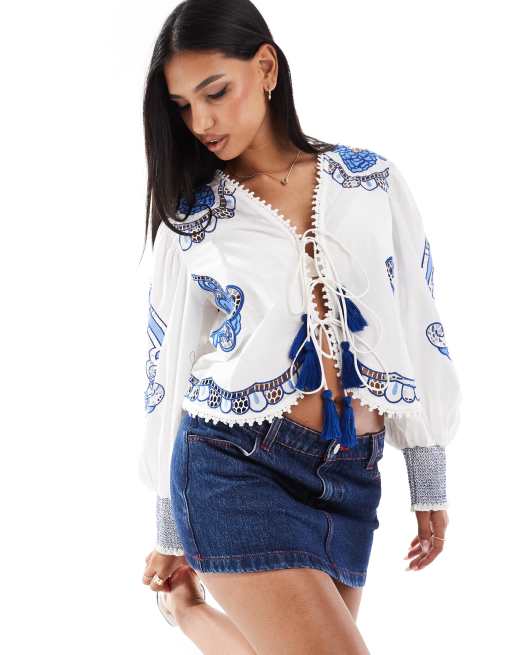 River Island - Blusa in pizzo sangallo color crema