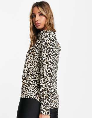 Blusa marrone con scollo ad anello e stampa leopardata - River Island Camicia donna  - immagine2