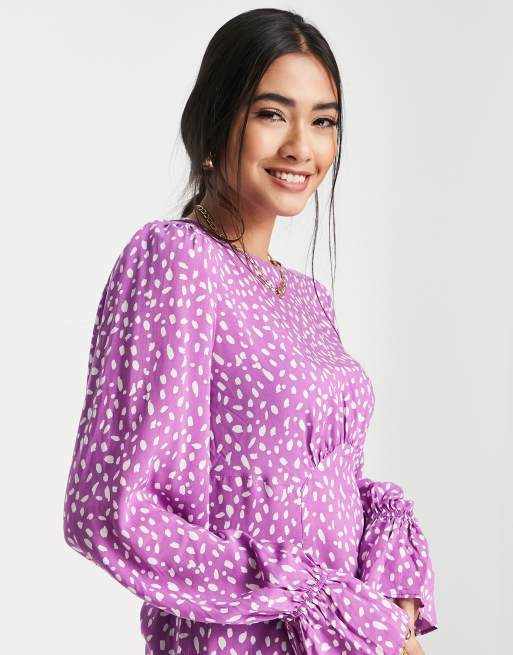 River Island - Blusa viola con maniche a sbuffo e stampa a pois
