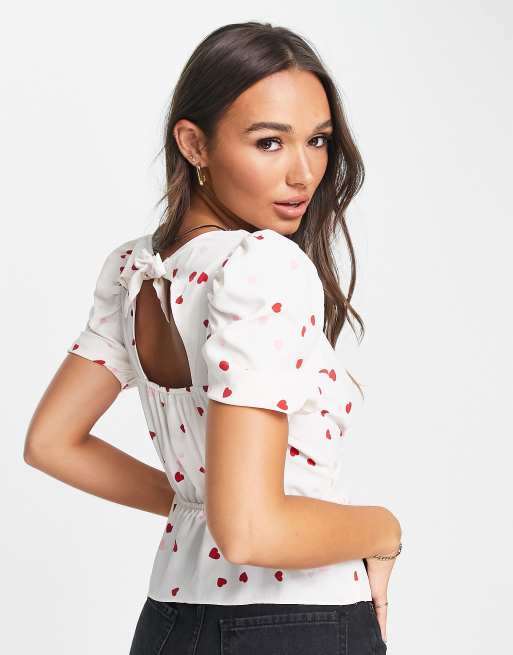  River Island – Bluse mit Herzprint und Puffärmeln, 2 von 4