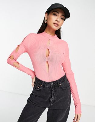 River Island cut out mesh detail body in pink - ASOS Price Checker
