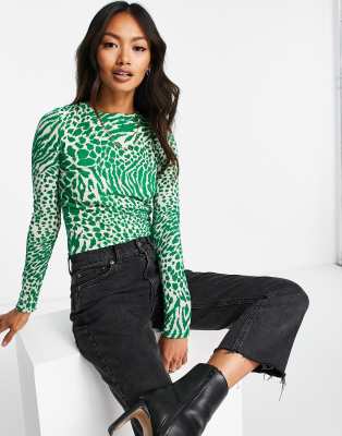 River Island - Body in Grün mit Schnürung hinten mit Animal-Print in Grün