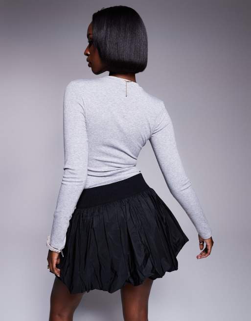 Haut Femme River Island Gris Brodé, épaules Nues - Taille UK 12 (équivalent FR), Neuf Sans étiquette
