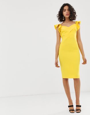 River Island bodycon dress in bright yellow