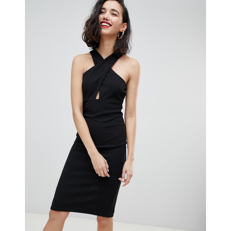 Black cross 2025 neck bodycon dress