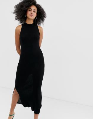 side split black dress