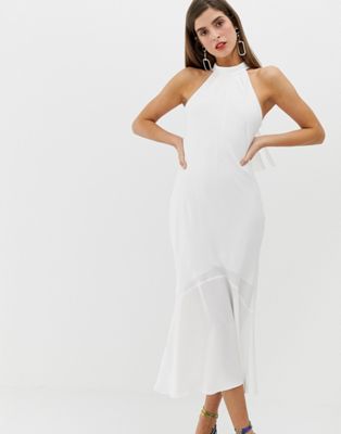 River Island bodycon dress with tie neck in white | ASOS