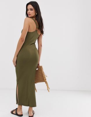 river island khaki midi dress