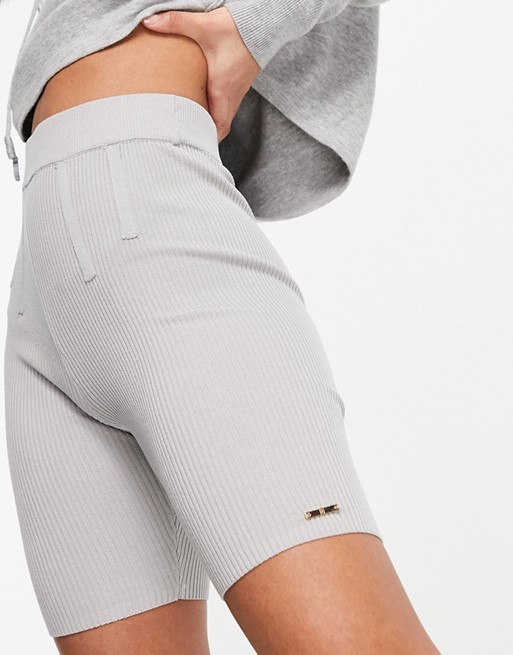 River Island bodyform lounge knit co-ord shorts in grey