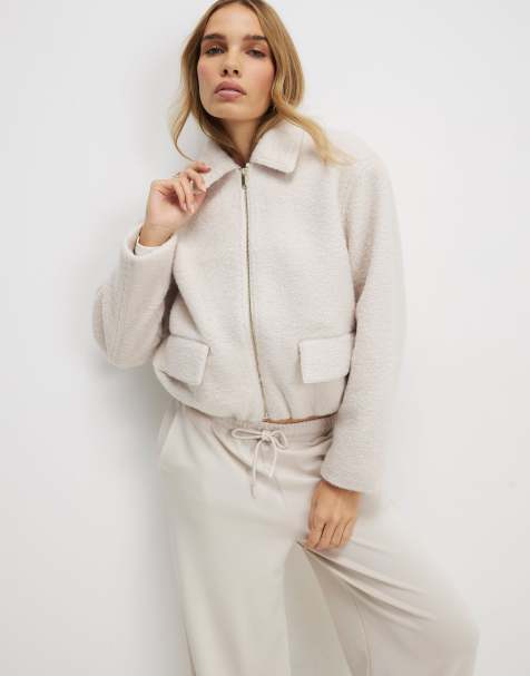 River Island Boiled wool harrington zip jacket in cream - view 1