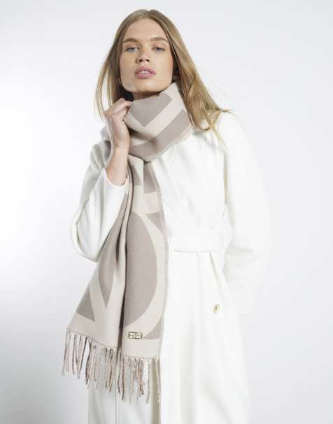 River Island Bold monogram print fringed scarf in cream - view 1