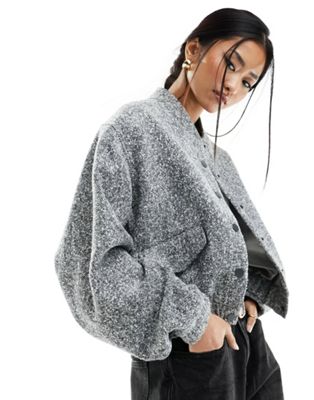 River Island co-ord wool bomber jacket in grey - ASOS Price Checker