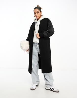 River Island bomber hybrid long coat in black