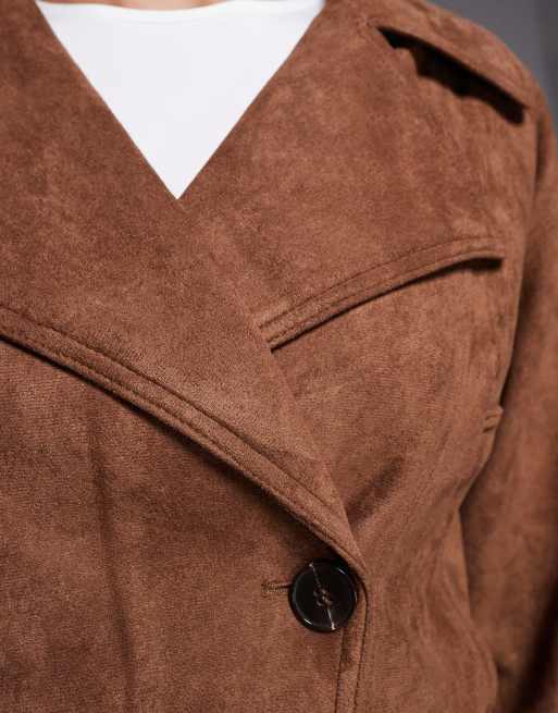 River Island - Bomber style trench en suédine à double boutonnage - Marron clair, 3 de 4
