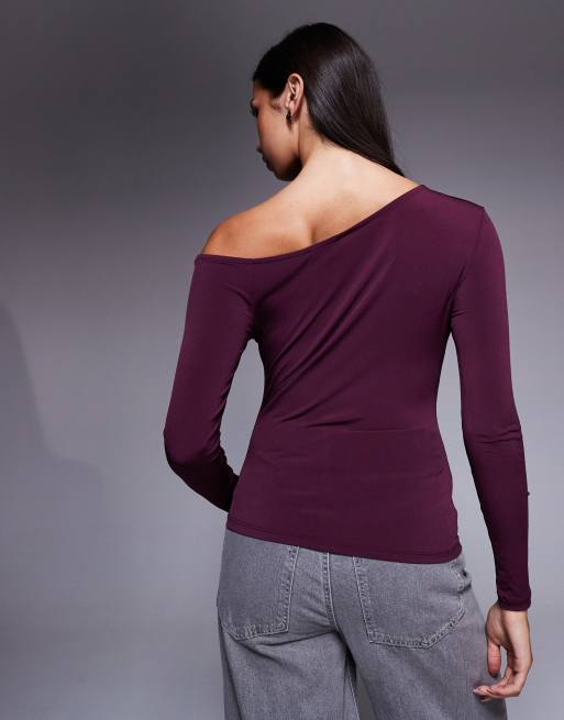 River Island - Bordeaux asymmetrisk top med drapering, 4 af 4