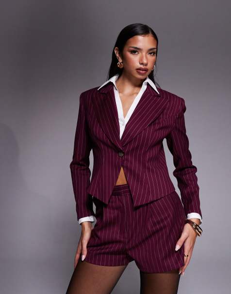 River Island - Bordeaux figursyet cropped blazer - view 1