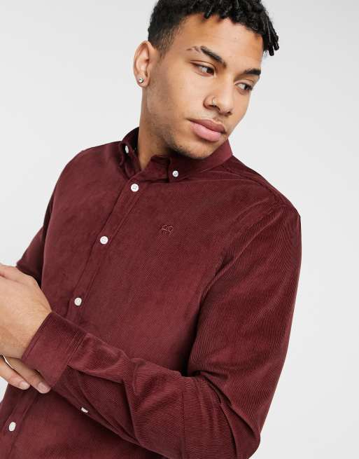River Island - Bordeauxfarvet slim fit-skjorte i fløjl