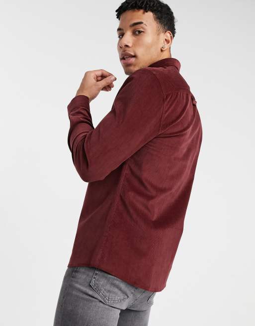 River Island – Bordowa dopasowana koszula ze sztruksu, 2 z 4