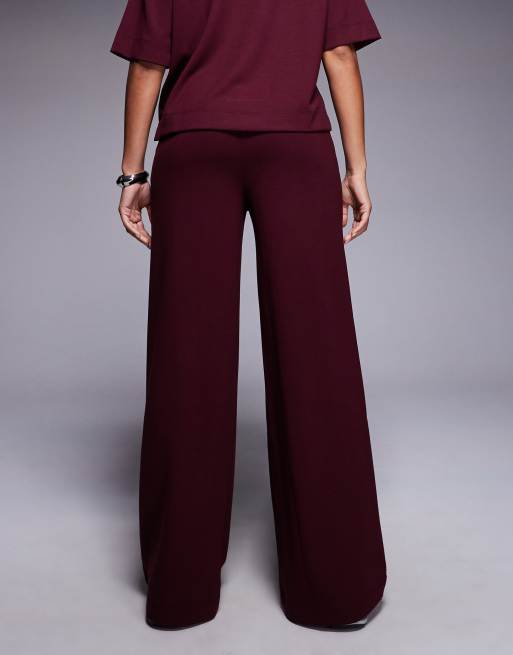 River Island – Bordowe gładkie joggersy z szerokimi nogawkami , 3 z 5