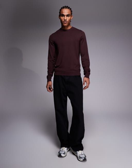 River Island – Bordowy sweter z długimi rękawami i okrągłym dekoltem, 2 z 5