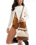 River Island borg bucket bag in cream-Neutral