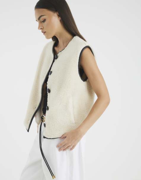 River Island Borg button gilet in cream - view 1