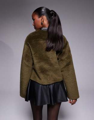 River Island Borg Button Through Duffle Coat In Green