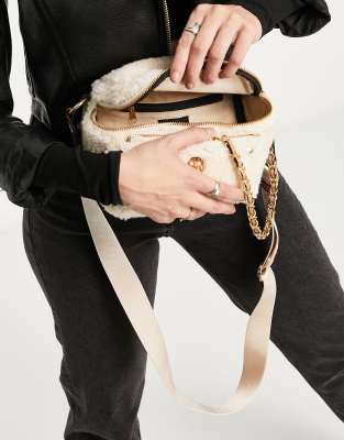 River Island Borg Chain Cross body Bag In Cream white ModeSens