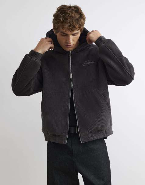 River Island Borg lined corduroy hoodie in grey - dark - view 1