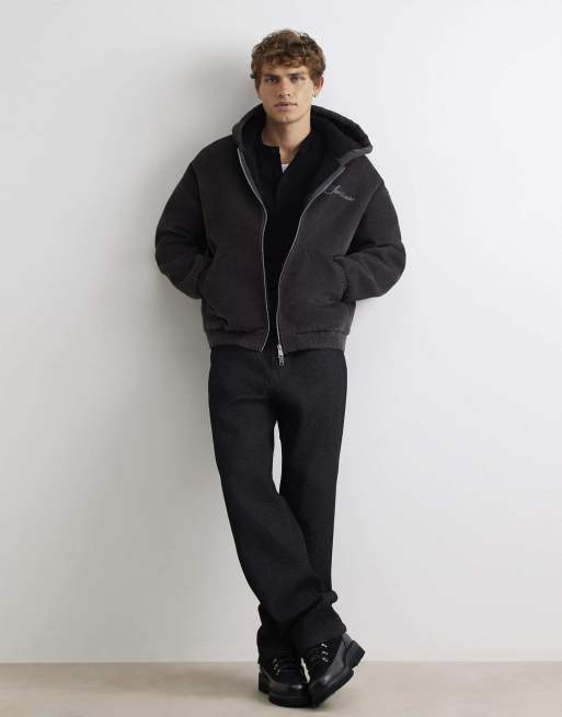 River Island Borg lined corduroy hoodie in grey - dark, 2 of 4